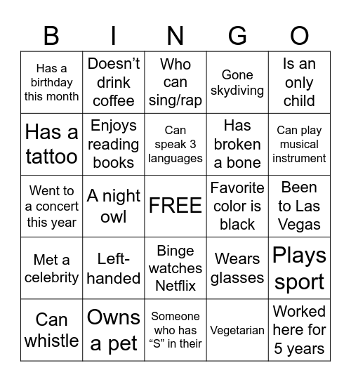 HUMAN Bingo Card