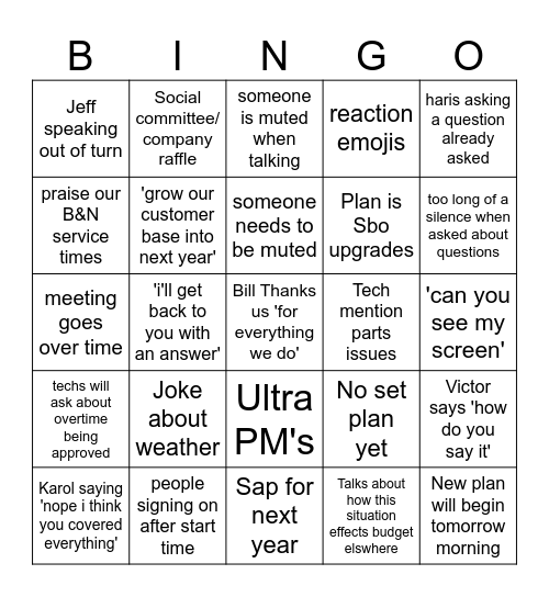 Town Hall Bingo Card