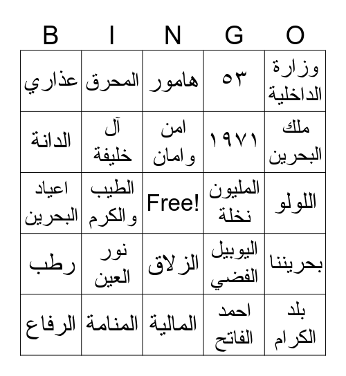 العيد الوطني 🇧🇭 Bingo Card