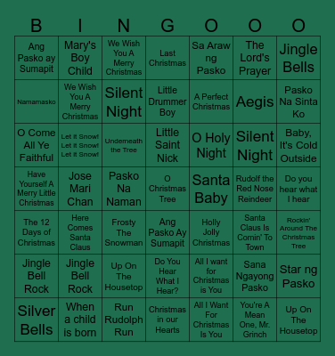 Christmas Songs Bingo Card