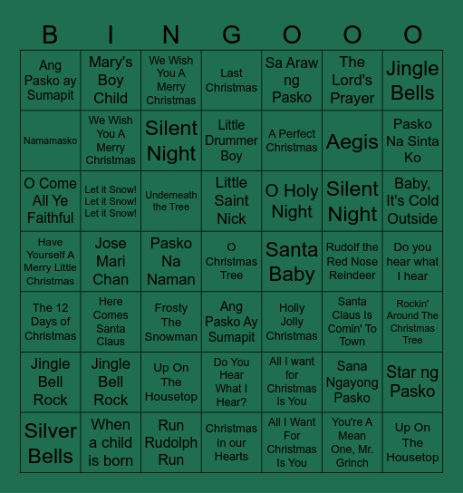 Christmas Songs Bingo Card