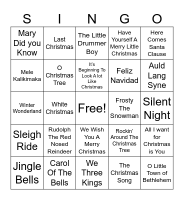 Christmas Music Bingo Card