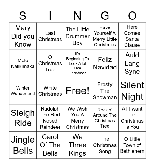 Christmas Music Bingo Card