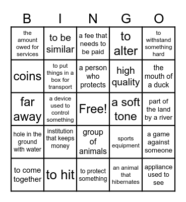 Multiple Meaning Words Bingo Card