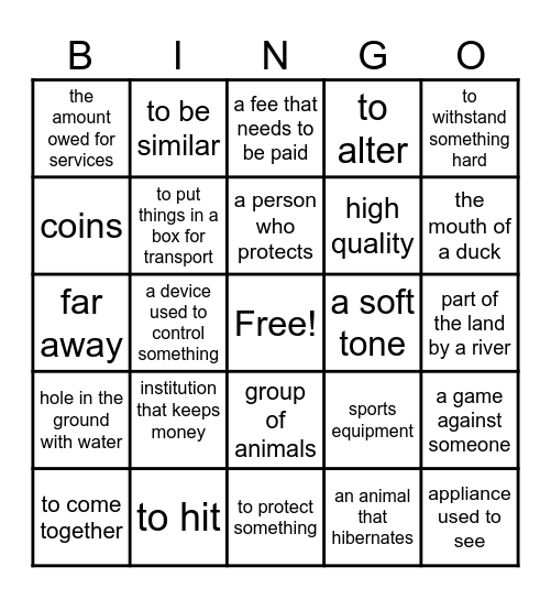 Multiple Meaning Words Bingo Card