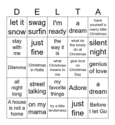 DELTA - Music Bingo Card