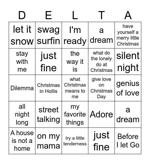 DELTA - Music Bingo Card