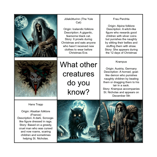 Christmas Monsters Bingo Card