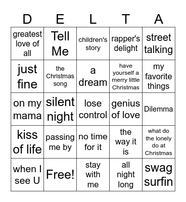 DELTA - Music Bingo Card