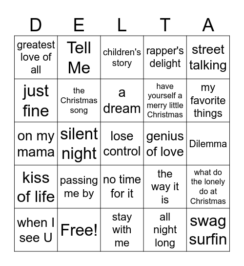 DELTA - Music Bingo Card