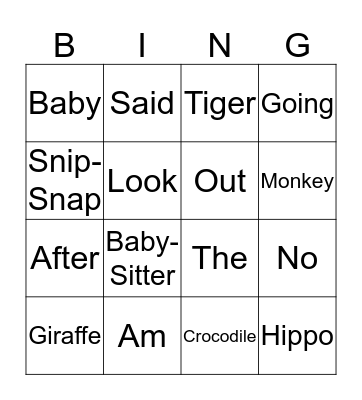 Baby Sitters Bingo Card