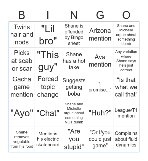 Shane Bingo Card