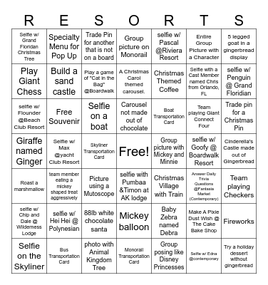 2024 Resort Christmas and Gingerbread Crawl Bingo Card