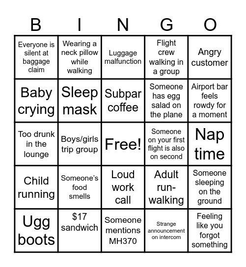 Airport Layover Bingo Card