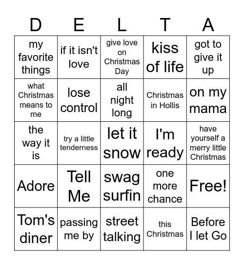 DELTA - Music Bingo Card