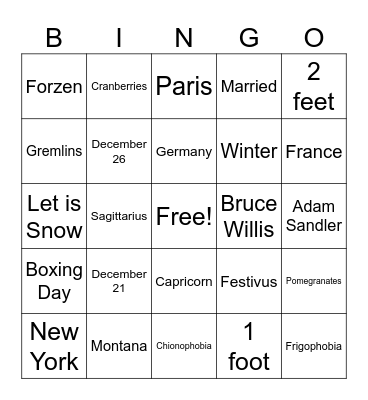 ICAAP's Holiday Party Brrrr-ingo Bingo Card