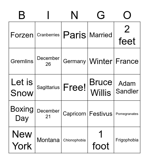 ICAAP's Holiday Party Brrrr-ingo Bingo Card