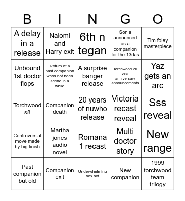 Big finish 2025 bingo Card