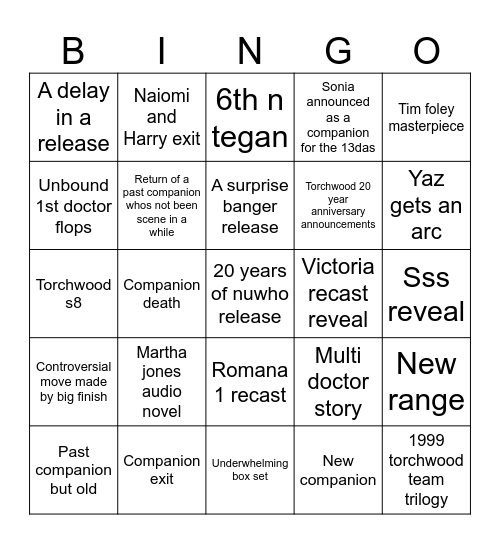 Big finish 2025 bingo Card