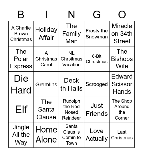 Christmas Movie Bingo Card