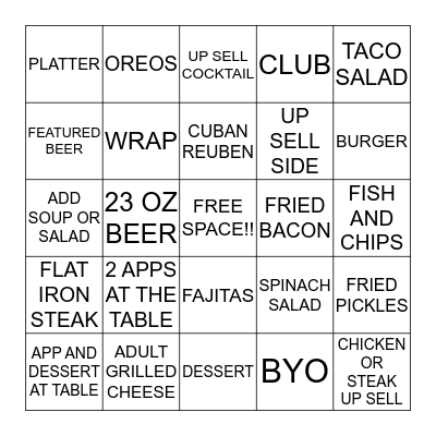 Tap House Server Bingo  Bingo Card