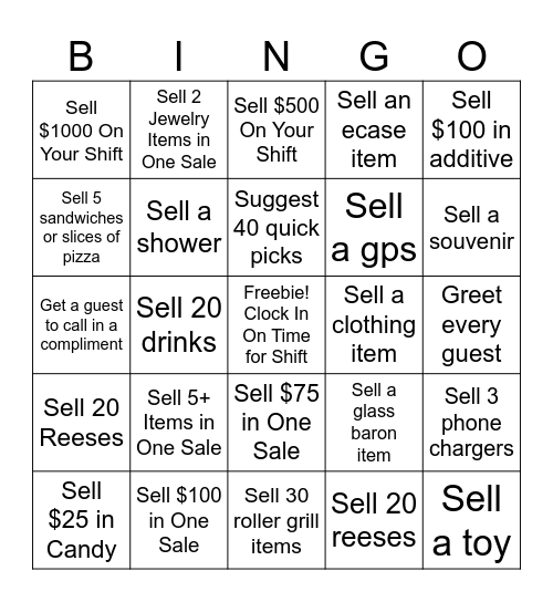 Retail Sales Bingo Card