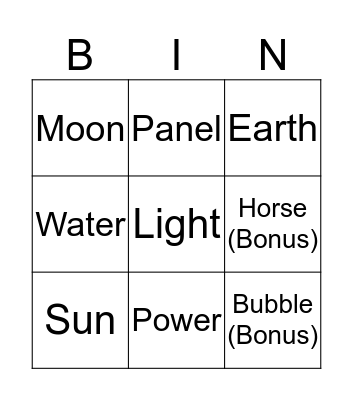 Solar Power Bingo Card
