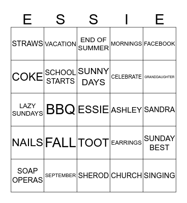 ESSIE Bingo Card