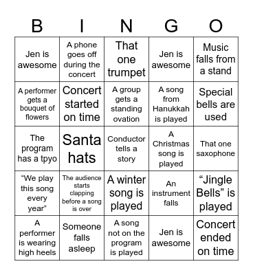Winter Concert Bingo Card
