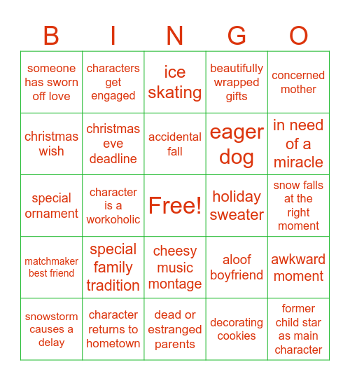 Cheesy Christmas Movies Bingo Card