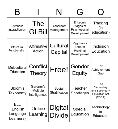 ECE 1001 Bingo Card