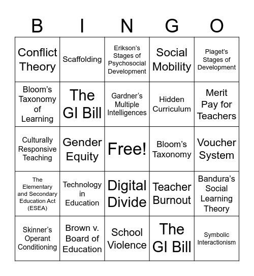 ECE 1001 Bingo Card