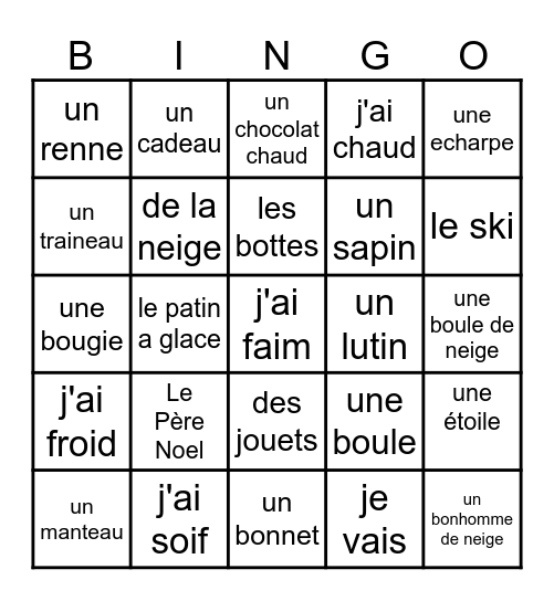 Mots de Noël Bingo Card