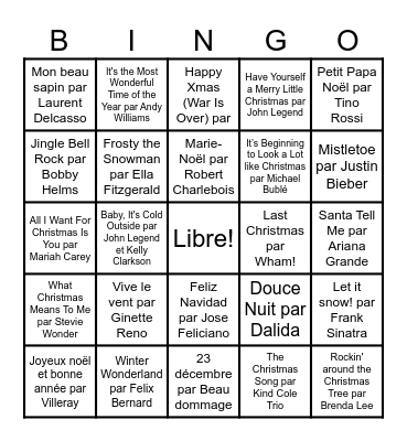 Tunes de Noël Bingo Card