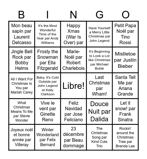 Tunes de Noël Bingo Card