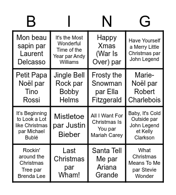 Tunes de Noël Bingo Card