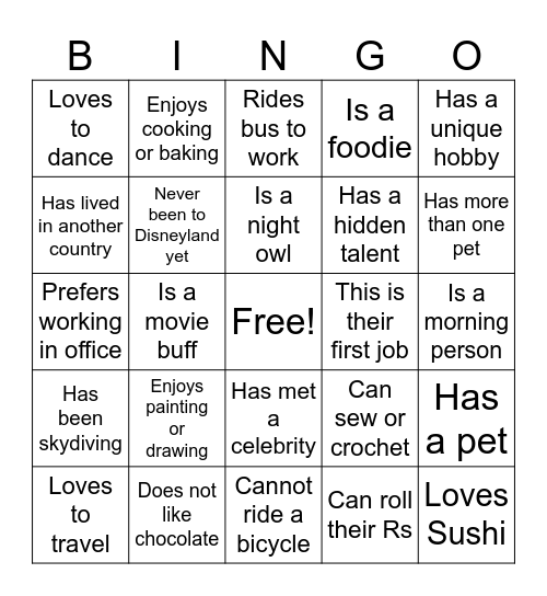 Know Your Co-Worker? Bingo Card