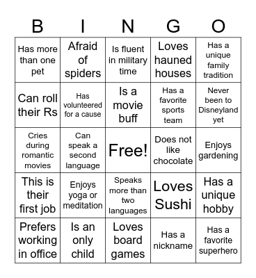 Know Your Co-Worker? Bingo Card