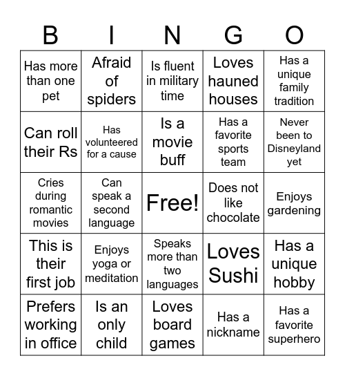 Know Your Co-Worker? Bingo Card