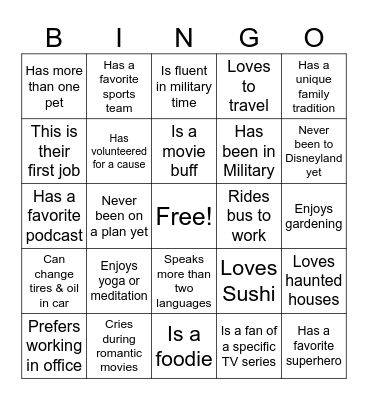 Know Your Co-Worker? Bingo Card