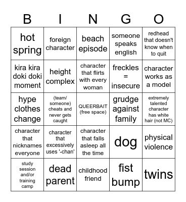 sports anime Bingo Card