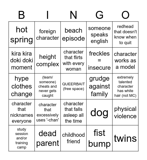 sports anime Bingo Card