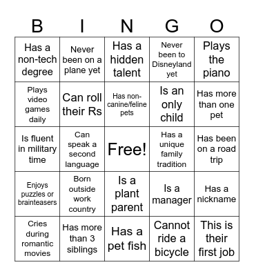 Know Your Co-Worker? Bingo Card