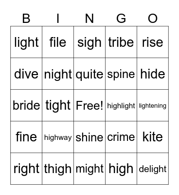 Long I Words Bingo Card