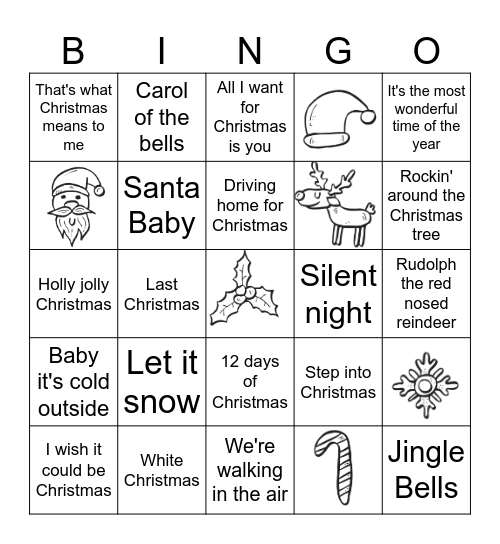 Christmas song bingo Card