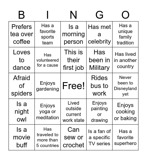 Know Your Co-Worker? Bingo Card