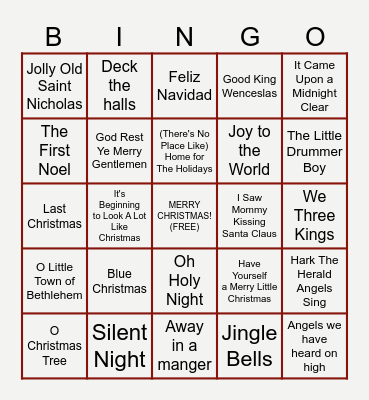 Christmas Music BINGO Card