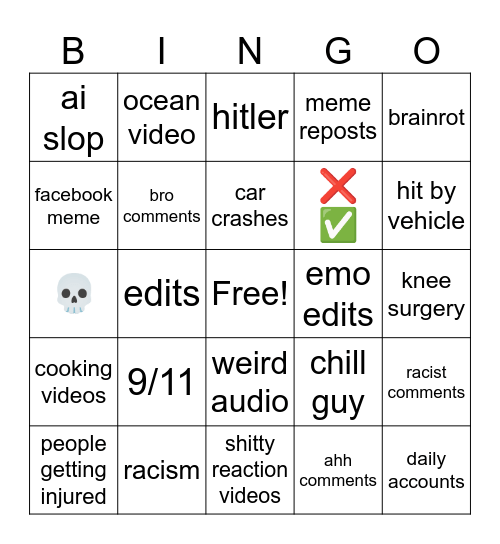 instagram reels Bingo Card