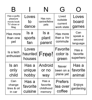 Know Your Co-Worker? Bingo Card