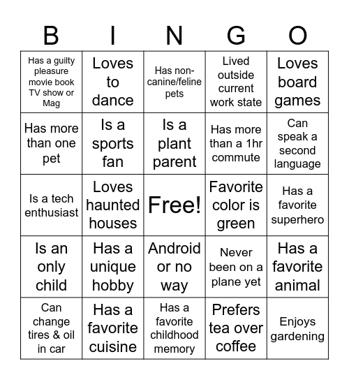 Know Your Co-Worker? Bingo Card